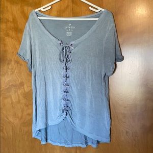 American Eagle Baby Blue Lace-Up Soft and Sexy Tee